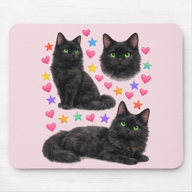 black cat kawaii cute rainbow pet mom mouse pad (Front)