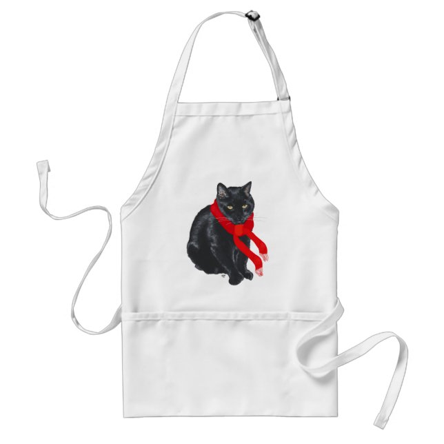 Black Cat Keeping Warm at Christmas Standard Apron (Front)