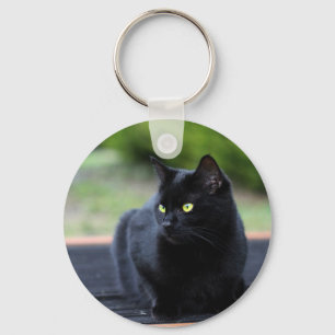 Black Cat Keychain, Basic Button Keychain