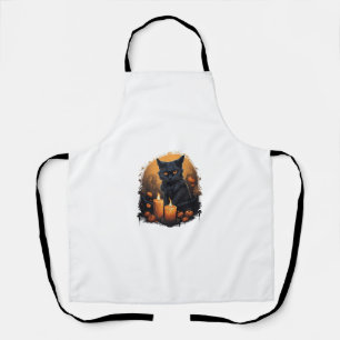 Black Cat Kids Women Spooky Yellow Eyes Halloween Apron