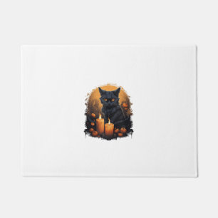 Black Cat Kids Women Spooky Yellow Eyes Halloween Doormat