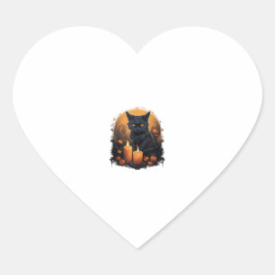 Black Cat Kids Women Spooky Yellow Eyes Halloween  Heart Sticker