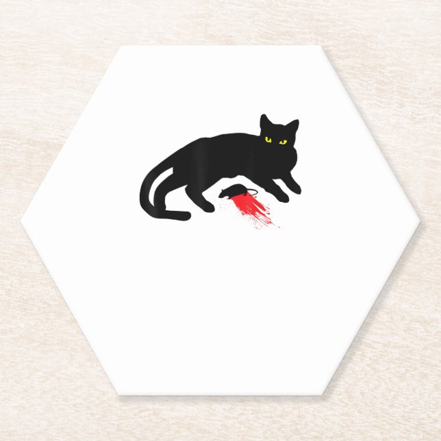 Black Cat Killer Instincts Dead Mouse Punk Goth  Paper Coaster (Front)