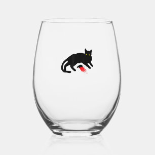 Black Cat Killer Instincts Dead Mouse Punk Goth Stemless Wine Glass