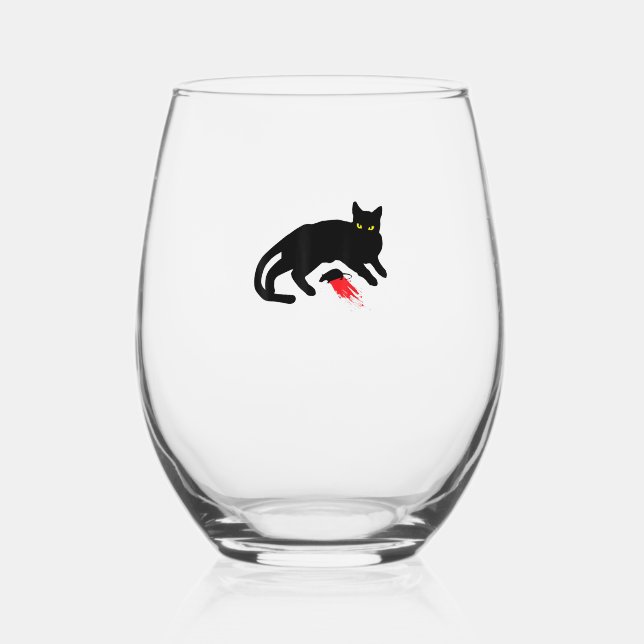 Black Cat Killer Instincts Dead Mouse Punk Goth  Stemless Wine Glass (Front)