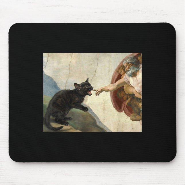 Black Cat Kitten Biting Gods Hand Mouse Pad (Front)