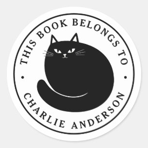 Black cat kitten bookplate library book sticker