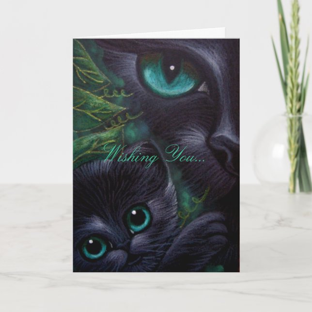 Black Cat & Kitten - Holiday Card (Front)