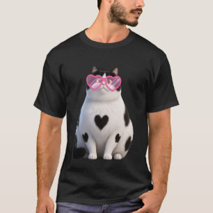 Black Cat Kitten Kawaii Lover Heart Glasses Valent T-Shirt