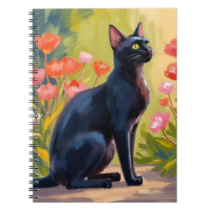 Black Cat   Kitten Pet Watercolor Flowers Painted Notebook