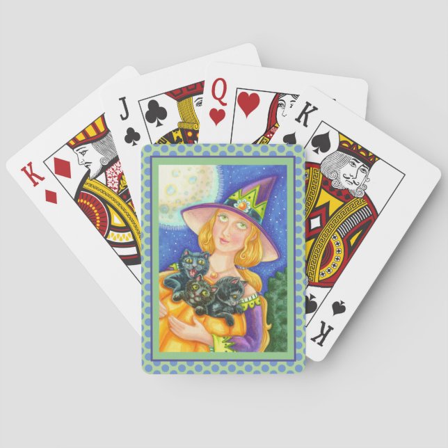 BLACK CAT KITTENS & WITCH HAPPY HALLOWEEN PLAYING CARDS (Back)