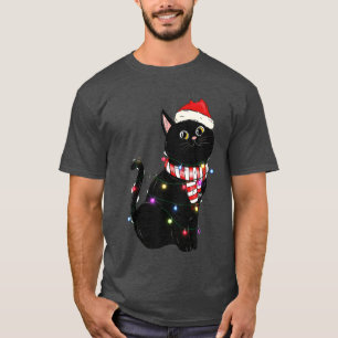 Black Cat Kitty Funny Cat Lights Christmas Cat T-Shirt