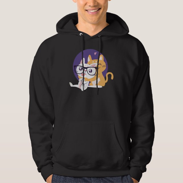 Black Cat Kitty NERD CAT HUG pet Kitten Cat Hoodie (Front)