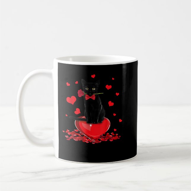 Black Cat Kitty Valentines Day Boys Girls Valentin Coffee Mug (Left)