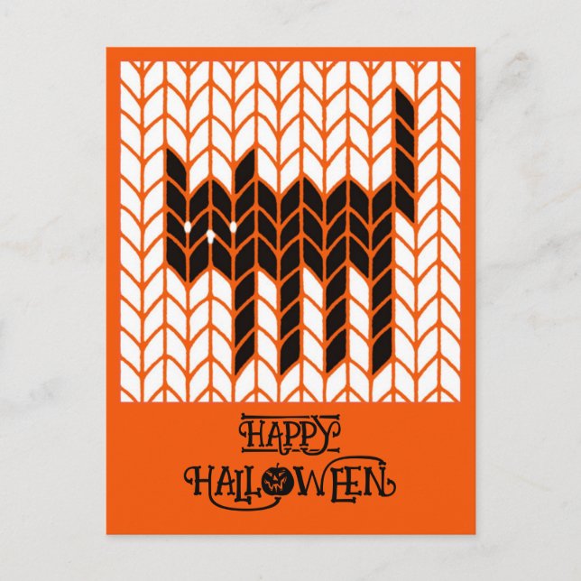BLACK CAT KNIT Halloween Postcard II (Front)