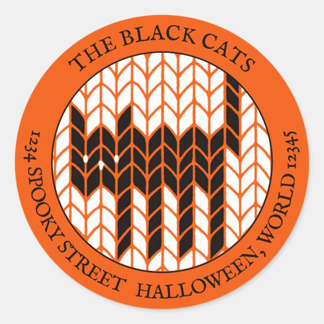 BLACK CAT KNIT Large Round Address Labels II (Front)