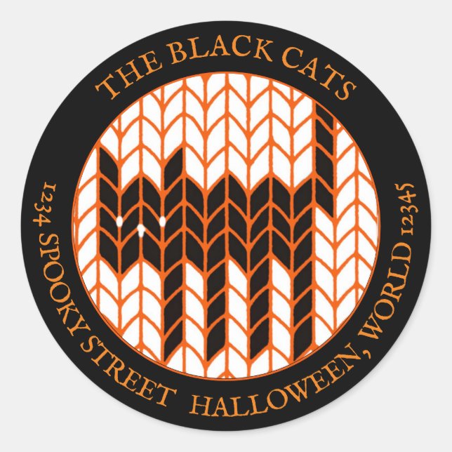 BLACK CAT KNIT Large Round Address Labels III (Front)