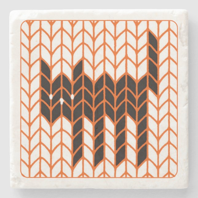 BLACK CAT KNIT Marble Stone Coaster (Front)