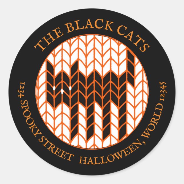 BLACK CAT KNIT Small Round Address Labels III (Front)