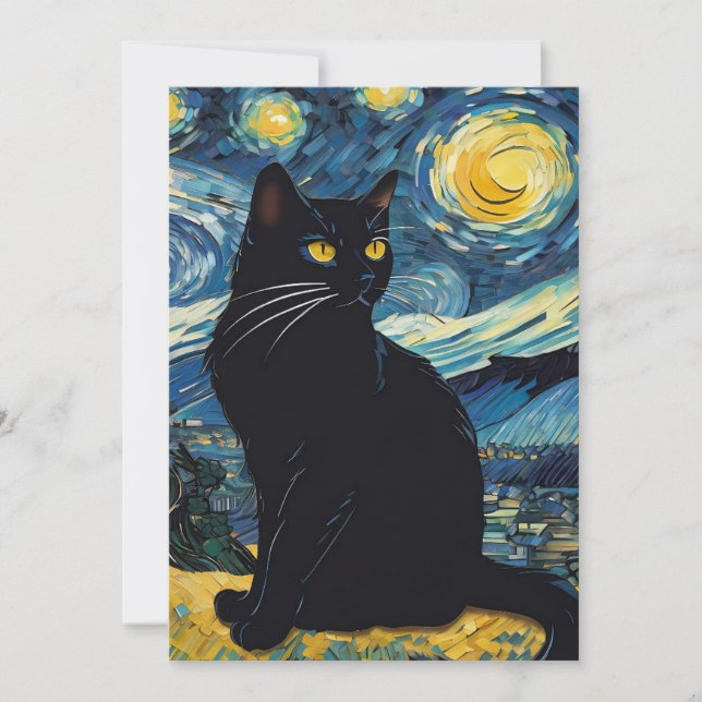 Black Cat Landscape Painting Greeting Cards (Front)