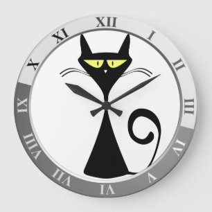 Black cat large clock