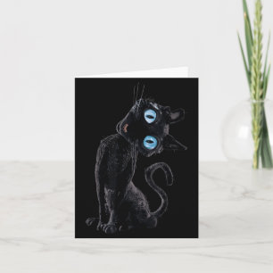 Black Cat Lazy Cute Meme Button Eyes Kitty Lovers Card