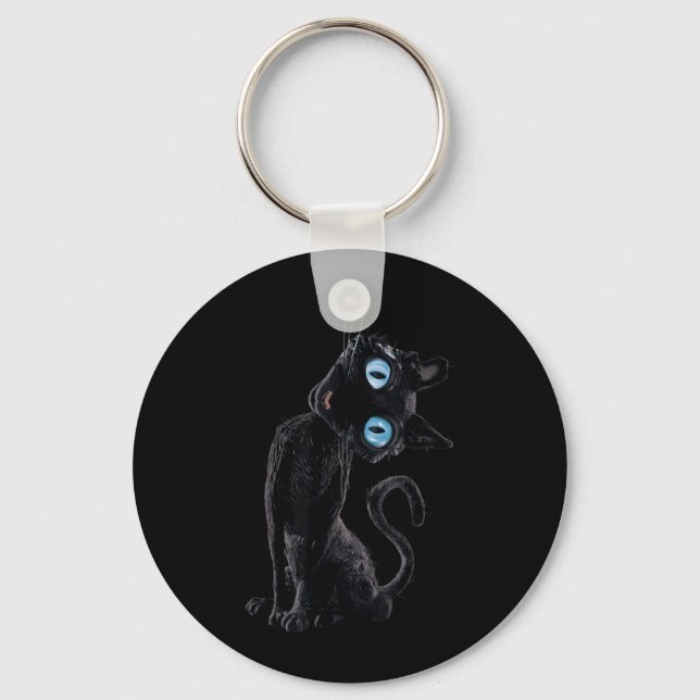 Black Cat Lazy Cute Meme Button Eyes Kitty Lovers Key Ring (Front)