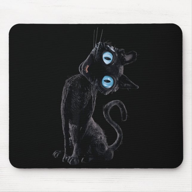 Black Cat Lazy Cute Meme Button Eyes Kitty Lovers Mouse Pad (Front)