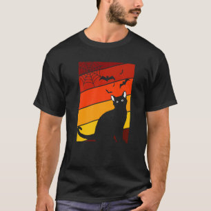Black Cat Lazy Halloween Costume Retro Kitten Bat T-Shirt