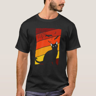 Black Cat Lazy Halloween Costume Retro Kitten Bat  T-Shirt