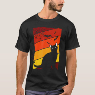 Black Cat Lazy Halloween Costume Retro Kitten Bat T-Shirt