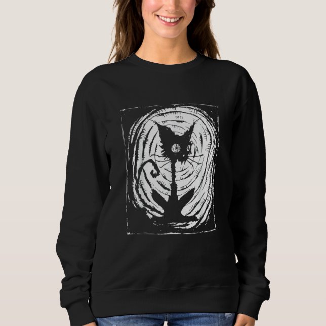 Black Cat Lazy Halloween Costume Scary Creepy Sweatshirt (Front)