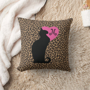 Black Cat Leopard Monogram Cushion