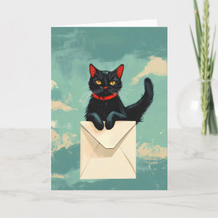 Black Cat Letter Mail Post Holiday Card