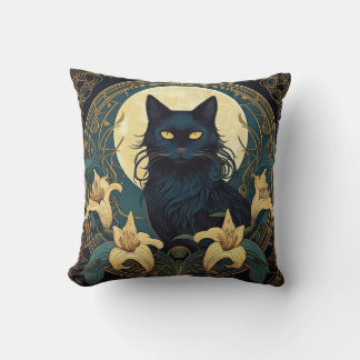 Black Cat Lillies Cushion