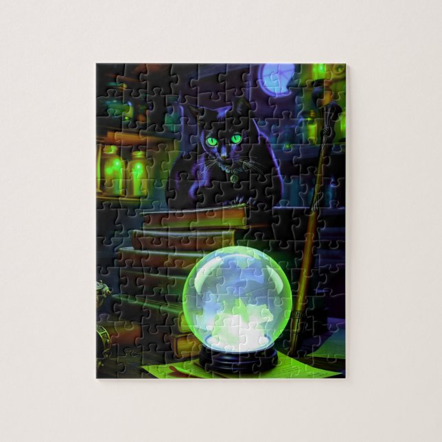 Black cat lingers in witch's Lair Jigsaw Puzzle (Vertical)
