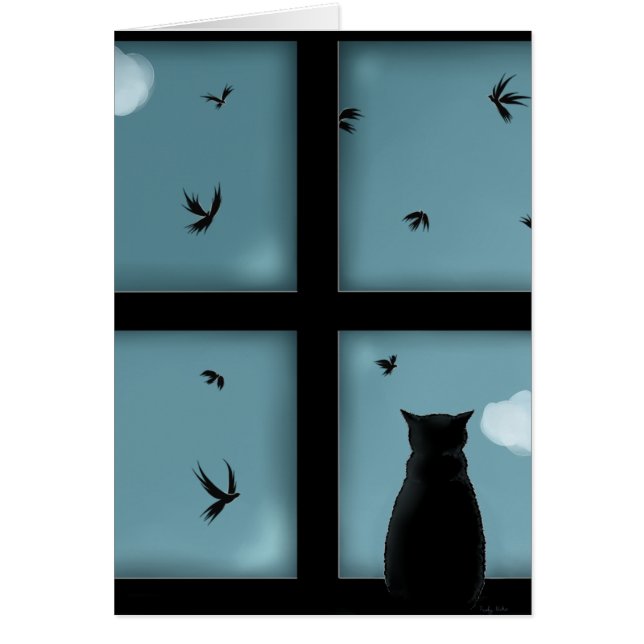 Black Cat Looking Out Window At Heaven (Front)