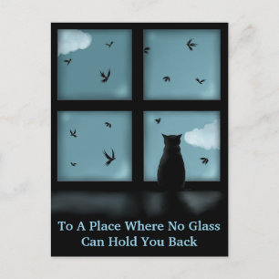 Black Cat Looking Out Window At Heaven Postcard