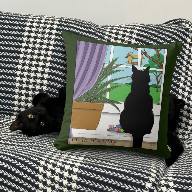 Black Cat Looking Out Window Cushion (Creator Uploaded)
