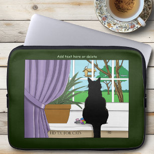 Black Cat Looking Out Window Laptop Sleeve