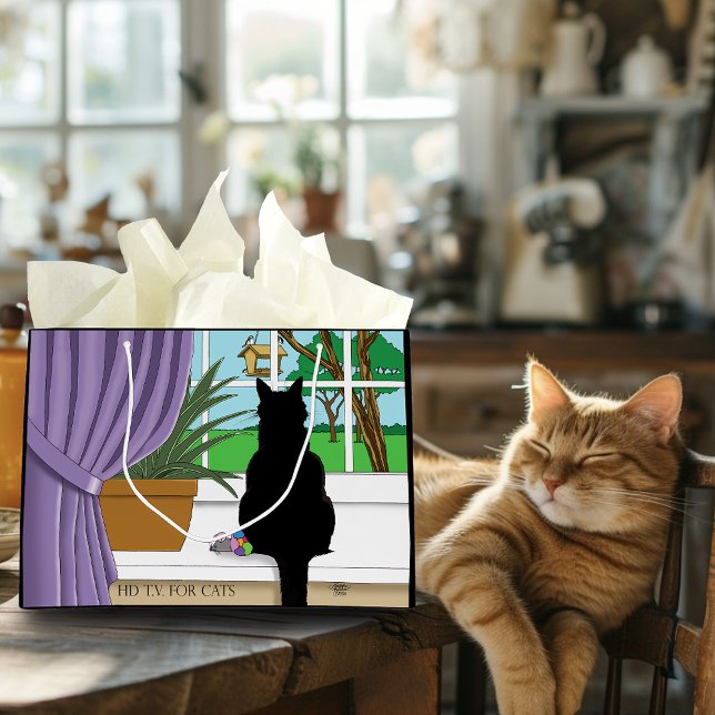 Black Cat Looking Out Window Large Gift Bag (Creator Uploaded)