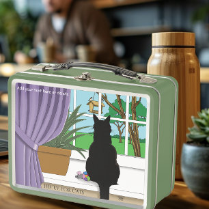Black Cat Looking Out Window Metal Lunch Box