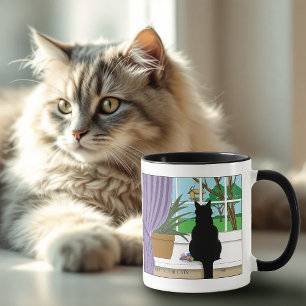 Black Cat Looking Out Window Mug