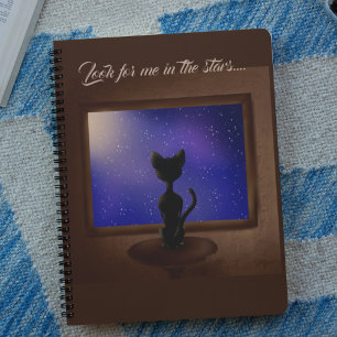 Black Cat looking out window night sky stars Notebook