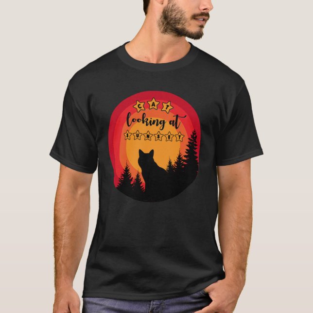 Black cat looks at sunset T-Shirt (Front)