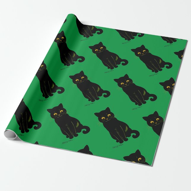 Black cat, Louis Wain Wrapping Paper (Unrolled)