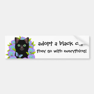 Black Cat Love Adopt a Shelter Cat! Floral Kitty Bumper Sticker