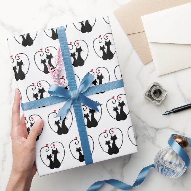 Black Cat Love Hearts Wrapping Paper (Gifting)