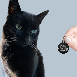Black Cat Love Paw Print Heart Round Pet Tag