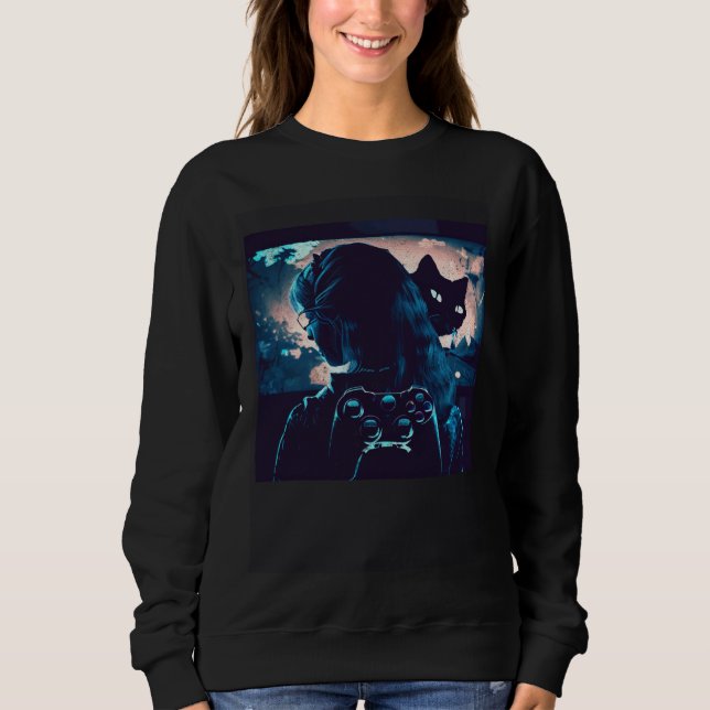 Black Cat Love Video Games Sweatshirt (Front)